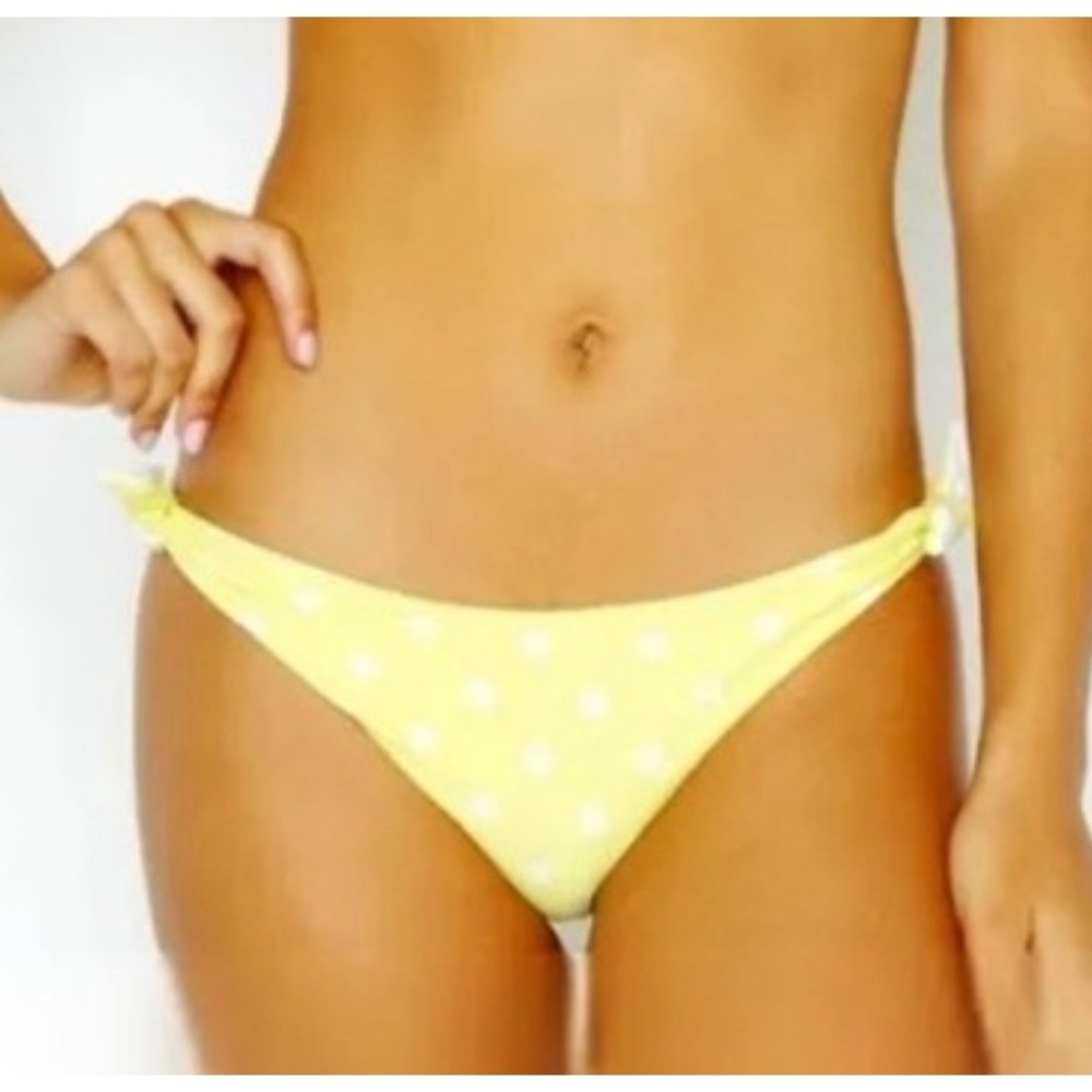 Beach Bunny Sutton Tie Side Skimpy Bikini Bottom Yellow Polka Dot NEW